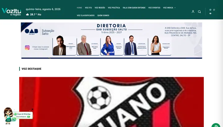 Página inicial do projeto Voz Itu e Região